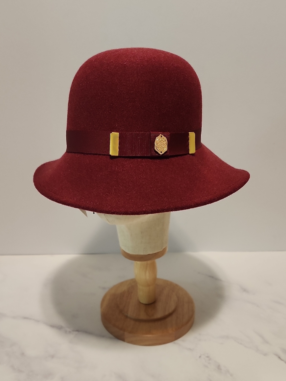 Vince Camuto Brand New Elegant Wine Burgundy Hat with Gold Accent